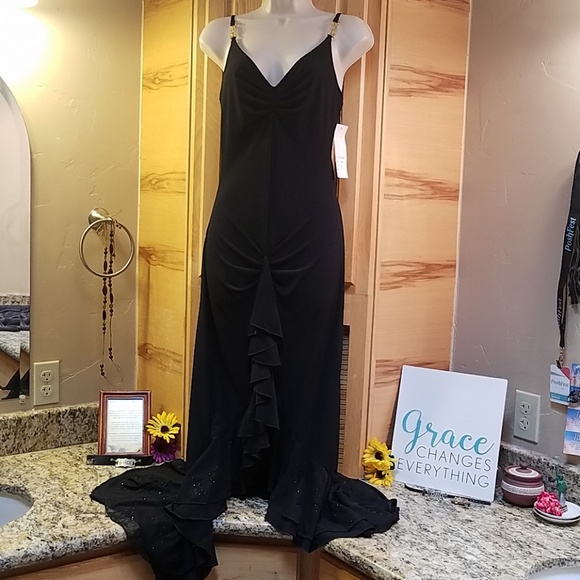 Vintage Dresses & Skirts - Black Evening dress asymmetrical w sparkles S NWT